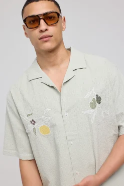 Lemons Embroidered Resort Shirt Sage