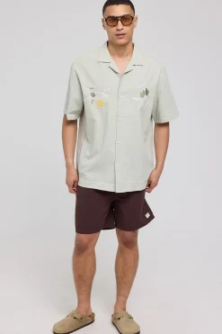 Lemons Embroidered Resort Shirt Sage