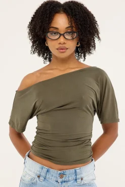 Leo Ruched T-shirt Khaki Green