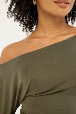 Leo Ruched T-shirt Khaki Green