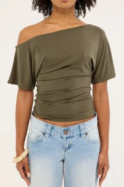 Leo Ruched T-shirt Khaki Green
