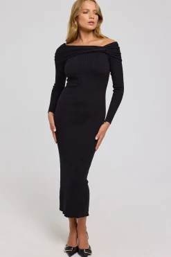 Leonie Off Shoulder Knit Dress Black
