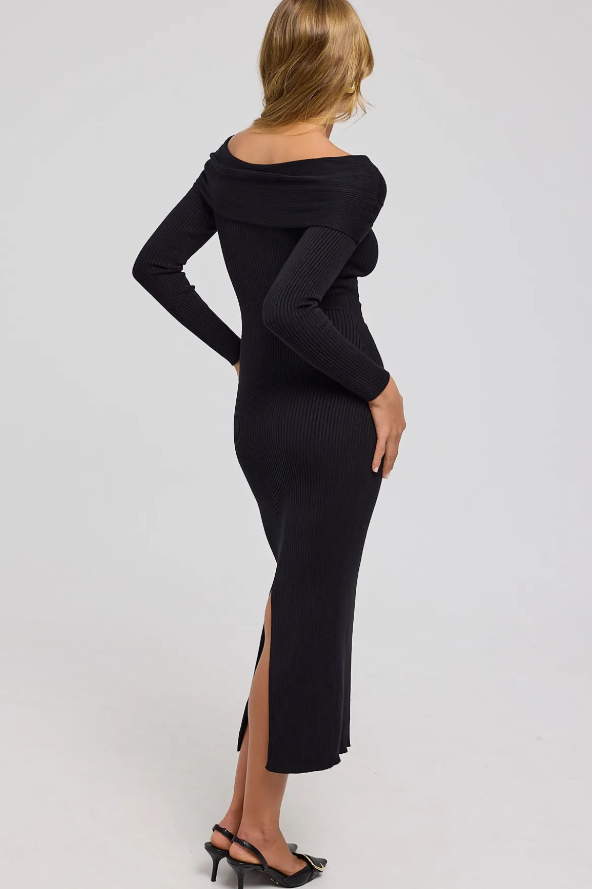 Leonie Off Shoulder Knit Dress Black