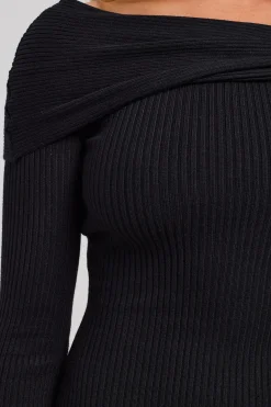 Leonie Off Shoulder Knit Dress Black