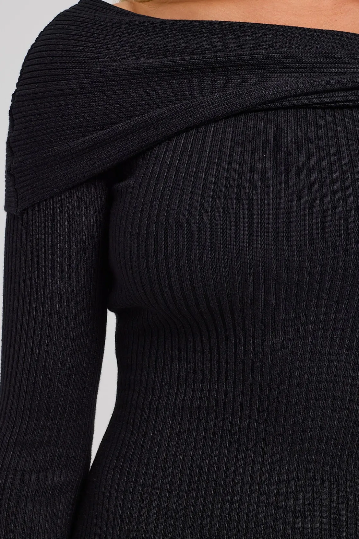 Leonie Off Shoulder Knit Dress Black