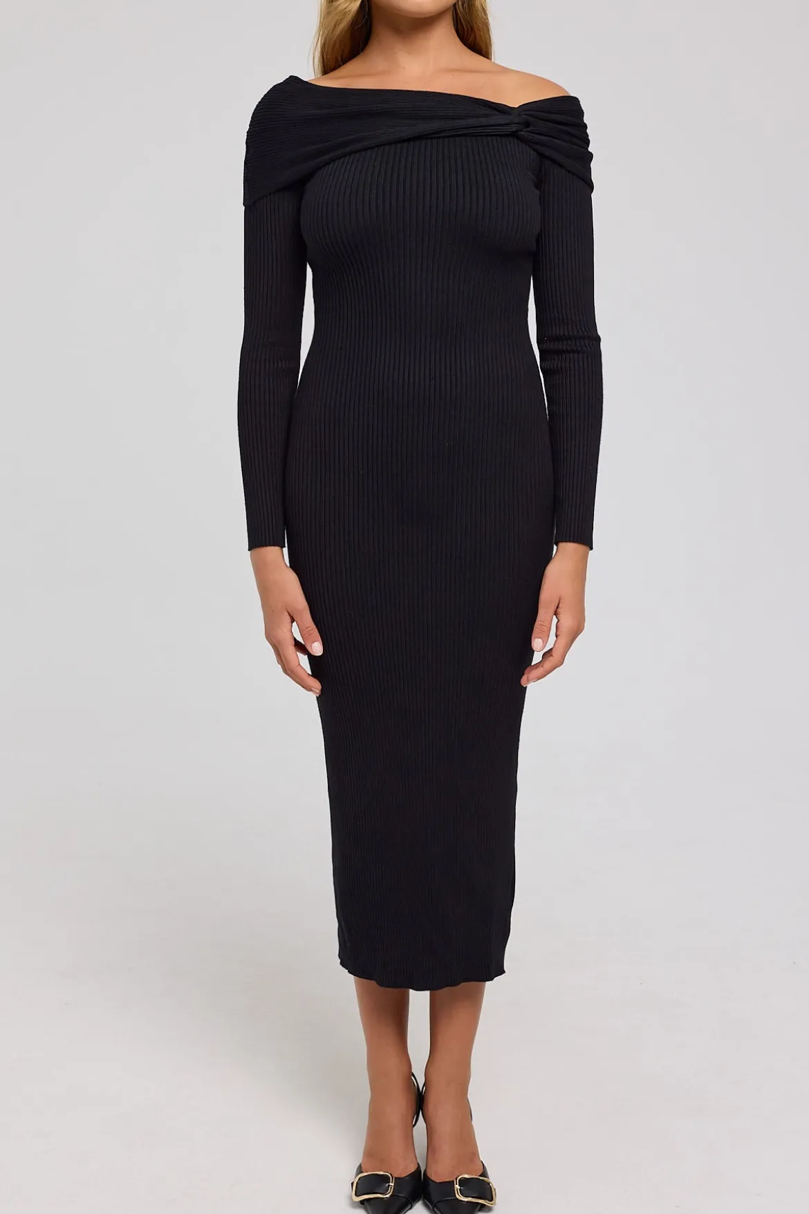 Leonie Off Shoulder Knit Dress Black