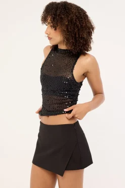 Lexie Mid Rise Asymmetrical Skort Black
