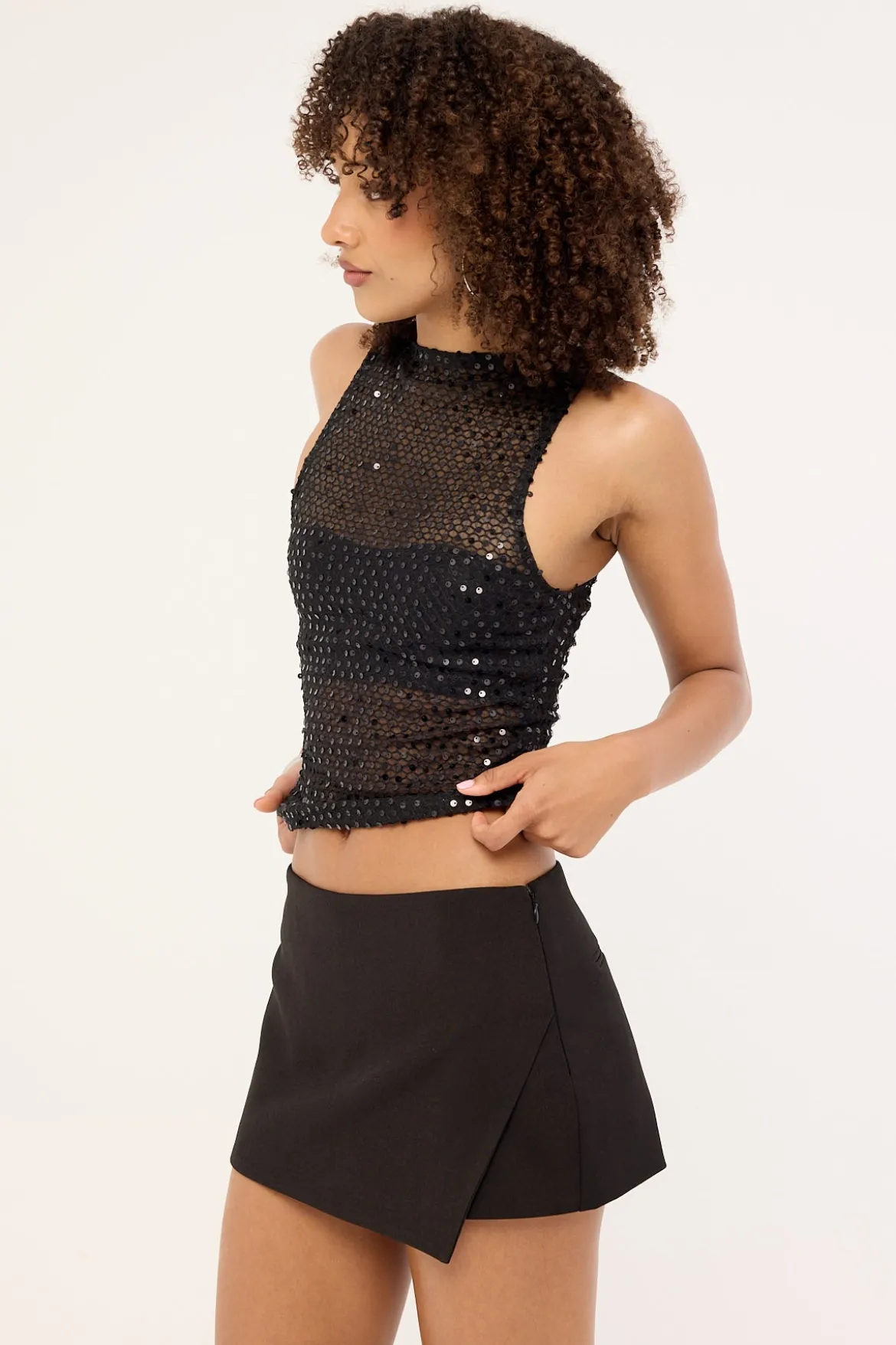 Lexie Mid Rise Asymmetrical Skort Black