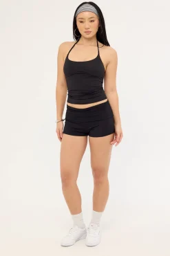 Lia Jersey Fold Over Short Black