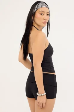 Lia Jersey Fold Over Short Black
