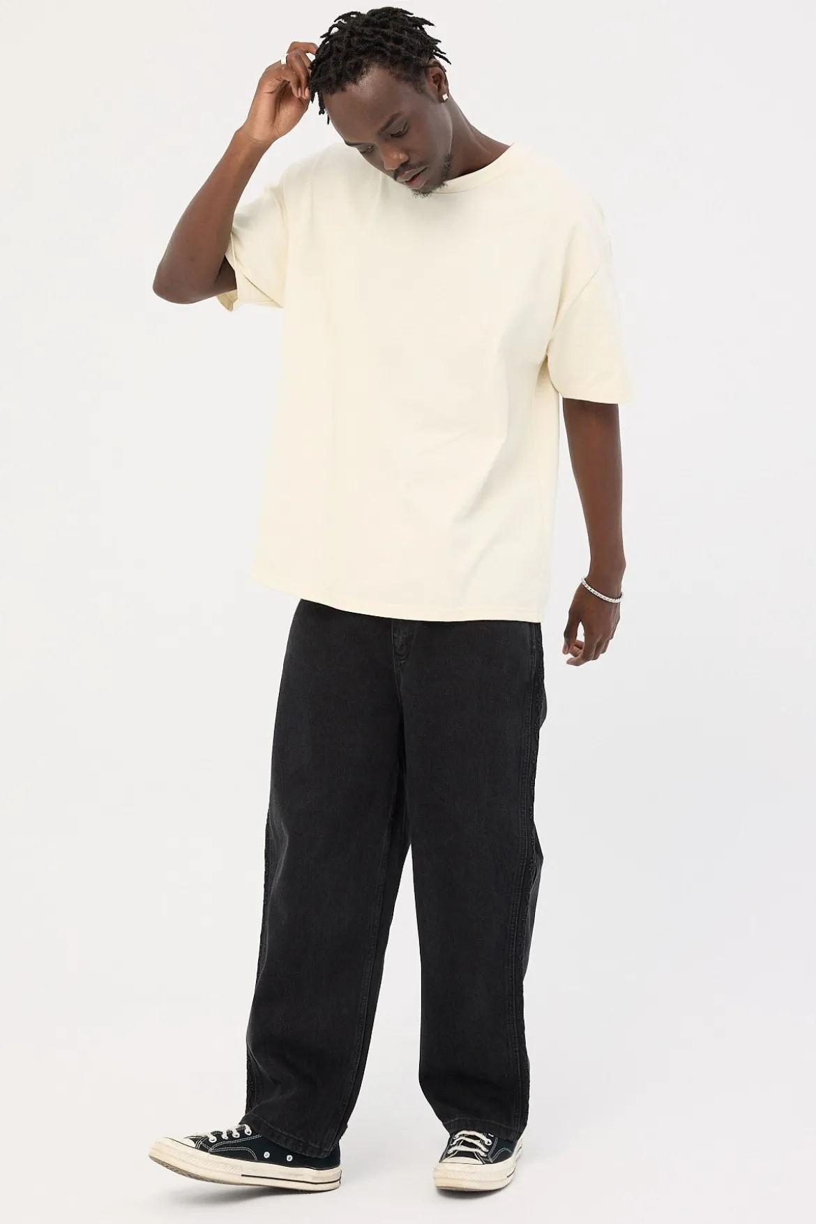 Lighten Up Big Slacker Cropped Denim Jean Aged Black