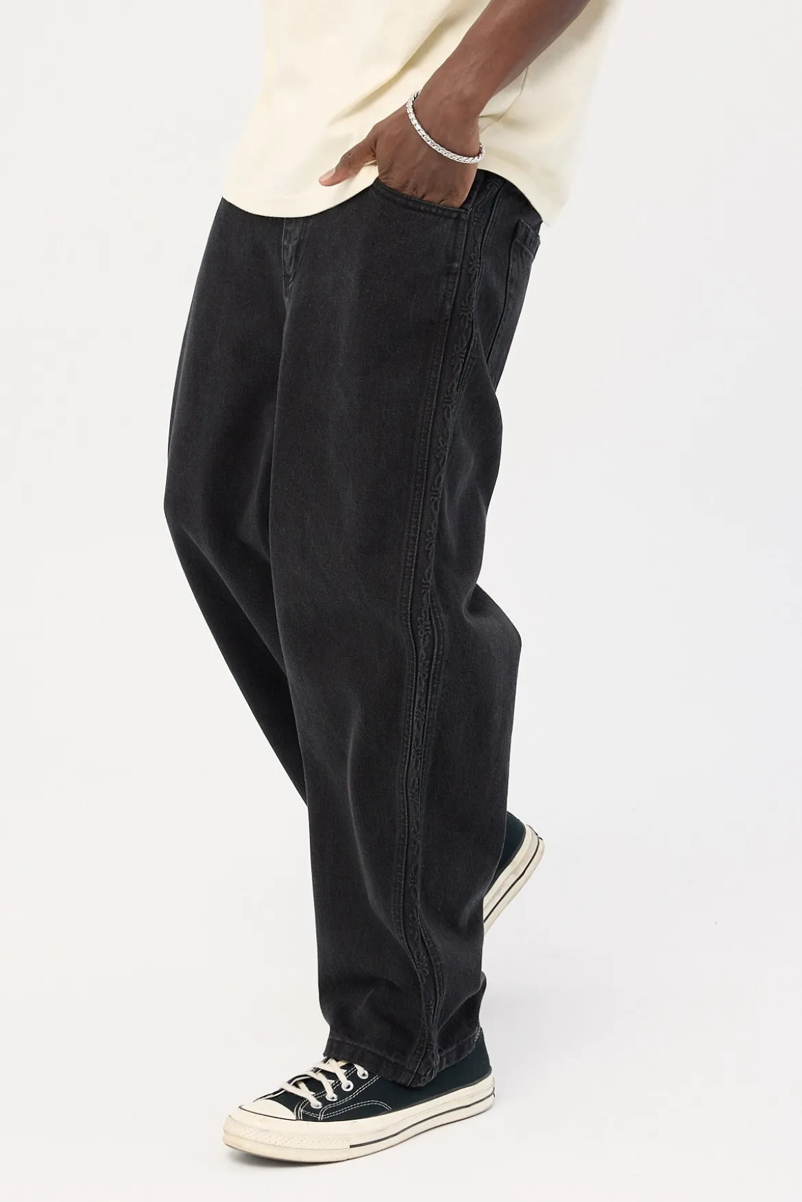Lighten Up Big Slacker Cropped Denim Jean Aged Black