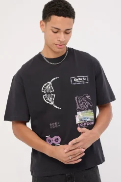 Lighten Up Box Fit Oversize Short Tee Washed Black