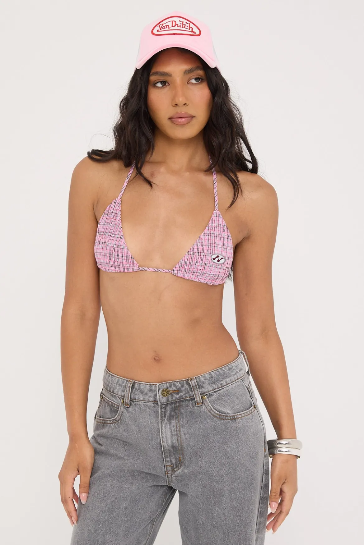 Lightning Smocked Bralette Pink Check