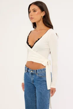 Lila Wrap Long Sleeve Top White