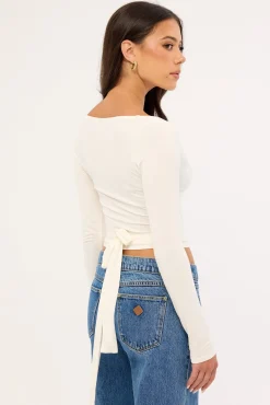 Lila Wrap Long Sleeve Top White