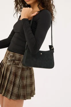 Lilu Shoulder Bag Black Suede PU