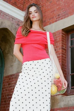 Lily Off Shoulder Knit Top Red