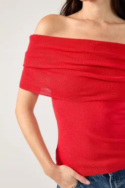 Lily Off Shoulder Knit Top Red