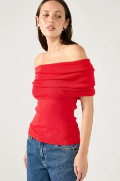 Lily Off Shoulder Knit Top Red