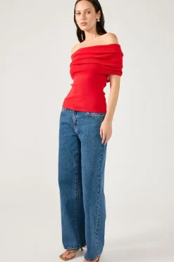 Lily Off Shoulder Knit Top Red