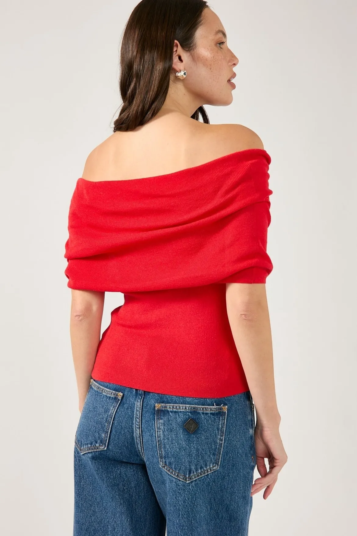 Lily Off Shoulder Knit Top Red