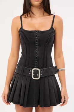 Limitless Denim Mini Dress Washed Black