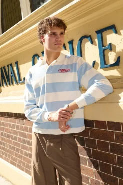 Lineup Cropped Rugby Shirt Light Blue/White