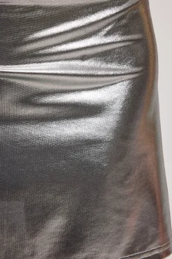 Liquid Metal Tie Mini Skirt Silver