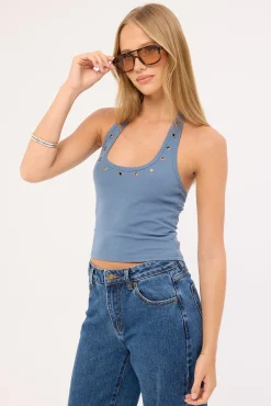 Living Easy Eyelet Halter Top Bluefin