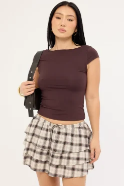 Lola Check Frill Mini Skirt Off White Check