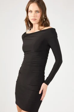 Lola Ruched Long Sleeve Mini Dress Black