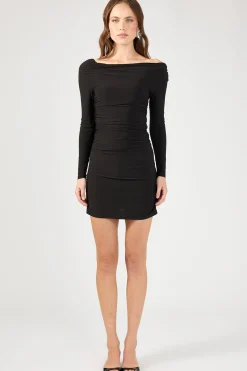 Lola Ruched Long Sleeve Mini Dress Black