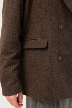 London Double Breasted Blazer Brown Tweed
