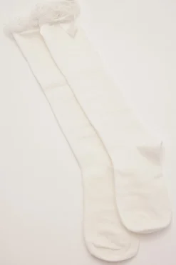 Long Lace Frill Bow Sock White