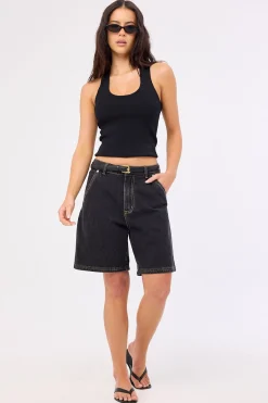Longline Denim Short Washed Grey