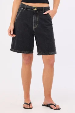 Longline Denim Short Washed Grey