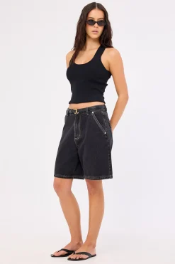Longline Denim Short Washed Grey