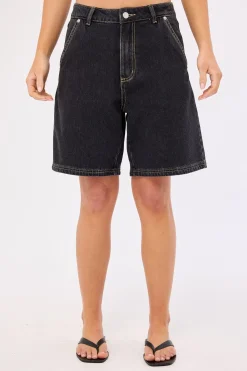 Longline Denim Short Washed Grey