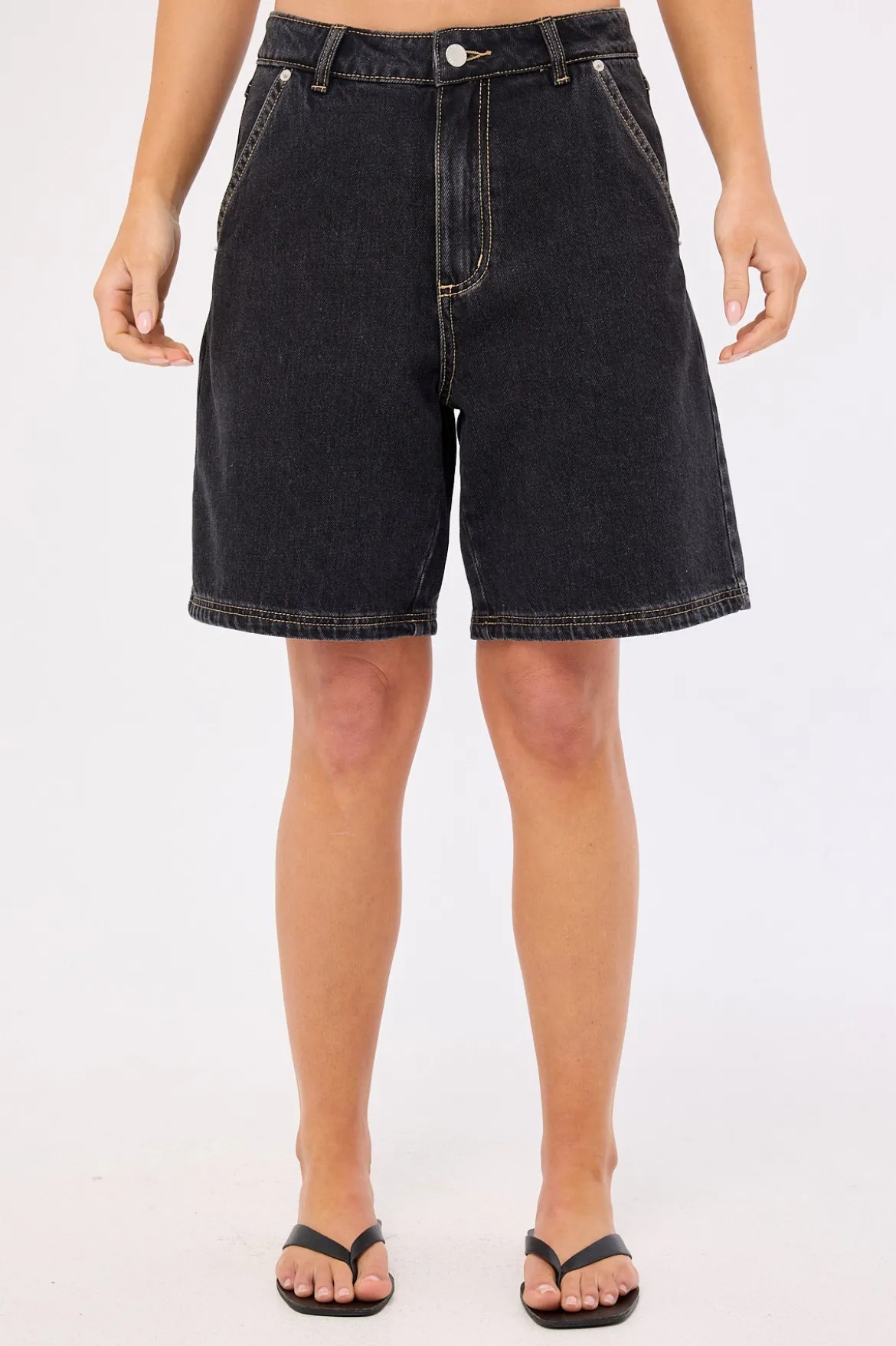 Longline Denim Short Washed Grey