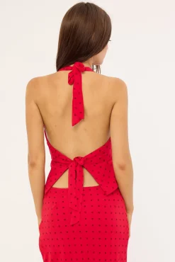 Lorelai Polka Halter Top Red Print