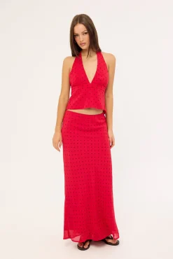 Lorelai Polka Halter Top Red Print