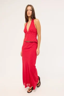 Lorelai Polka Maxi Skirt Red Print