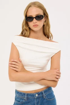 Loren Ruched Off Shoulder Top White