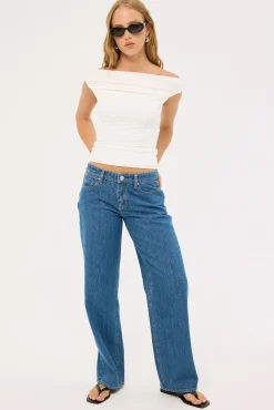 Loren Ruched Off Shoulder Top White