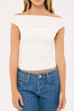 Loren Ruched Off Shoulder Top White