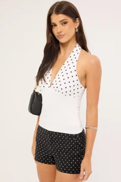 Lori Polka Halter Top Off White