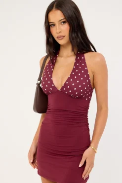 Lori Polka Mini Dress Burgundy Print