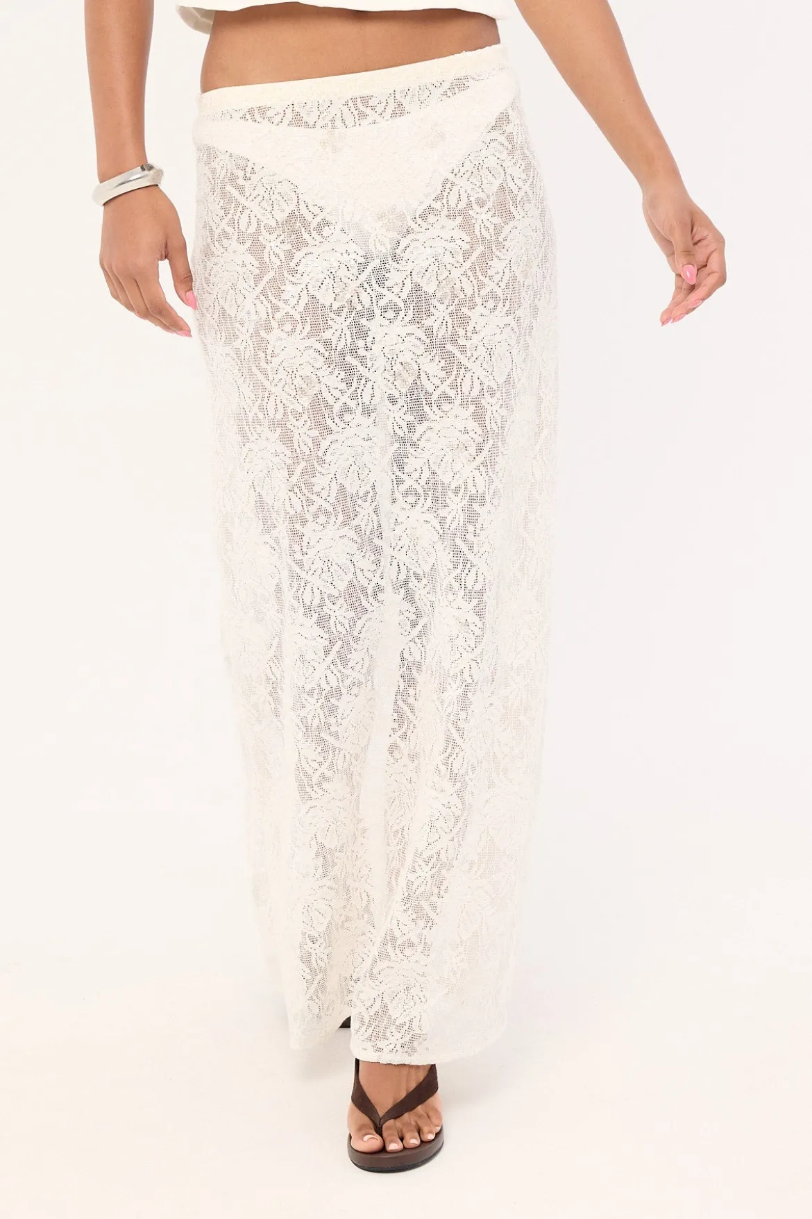 Lotta Lace Sequin Maxi Skirt White