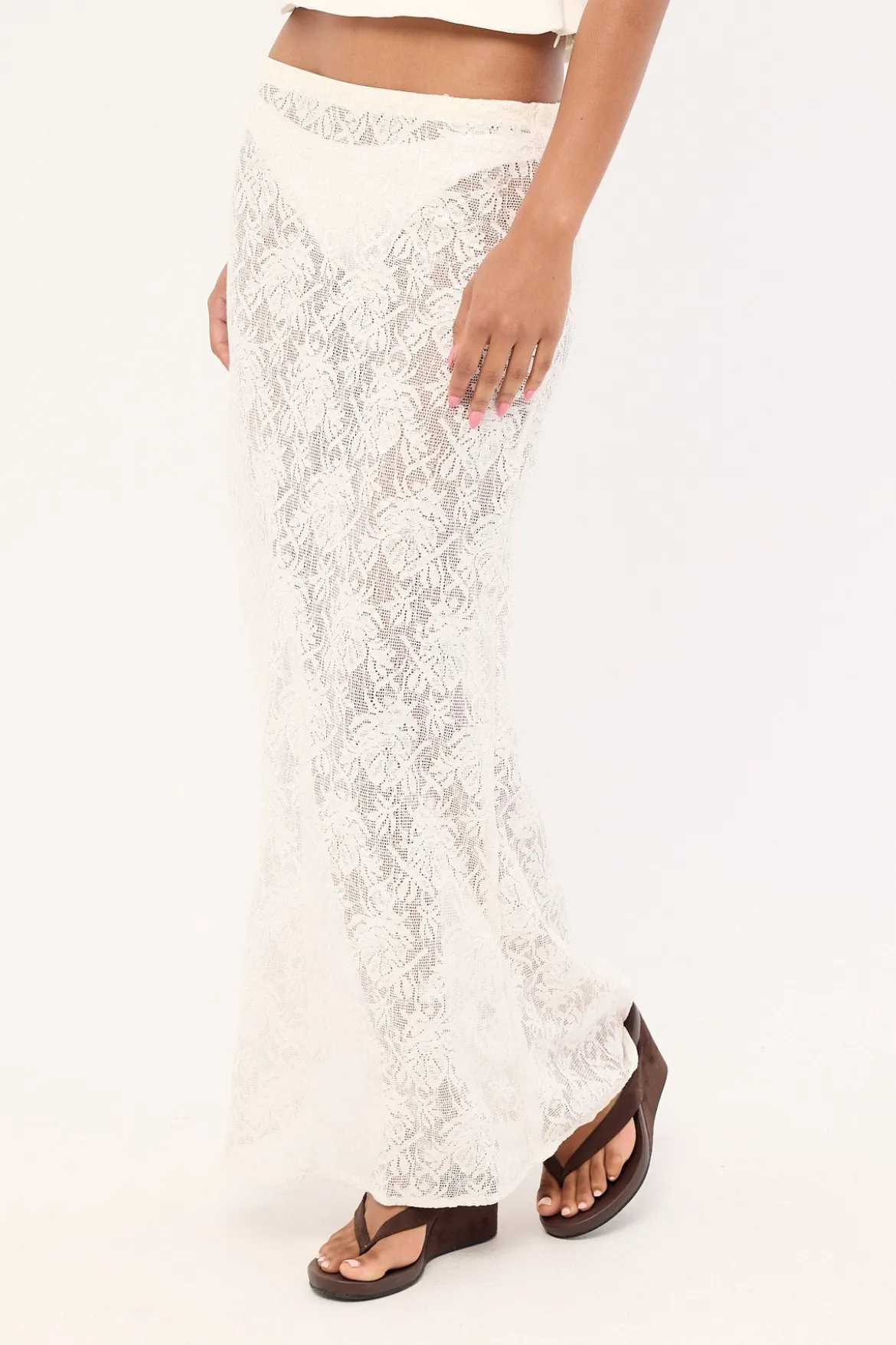 Lotta Lace Sequin Maxi Skirt White
